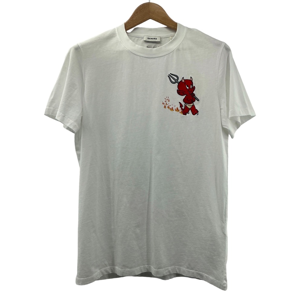 Sandro Paris Hot Stuff The Little Devil Embroidered T-Shirt White SHPTS01177 S